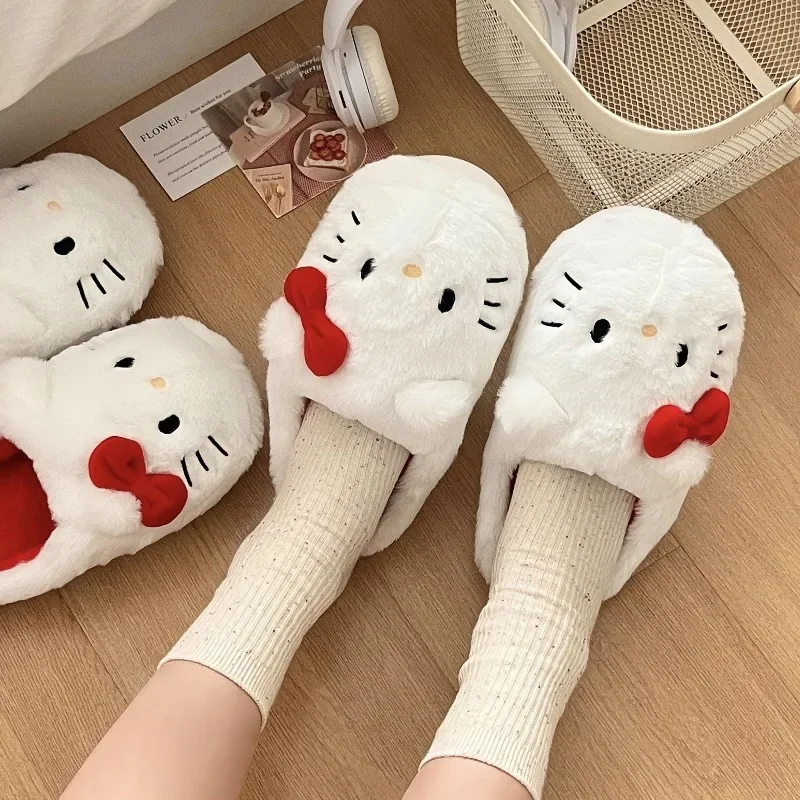 Plush Slippers Hello Kitty Kawaii Cute Student Autumn Winter Bedroom Soft Padded Plush Bedroom Aldult Shoes Girls Xmas