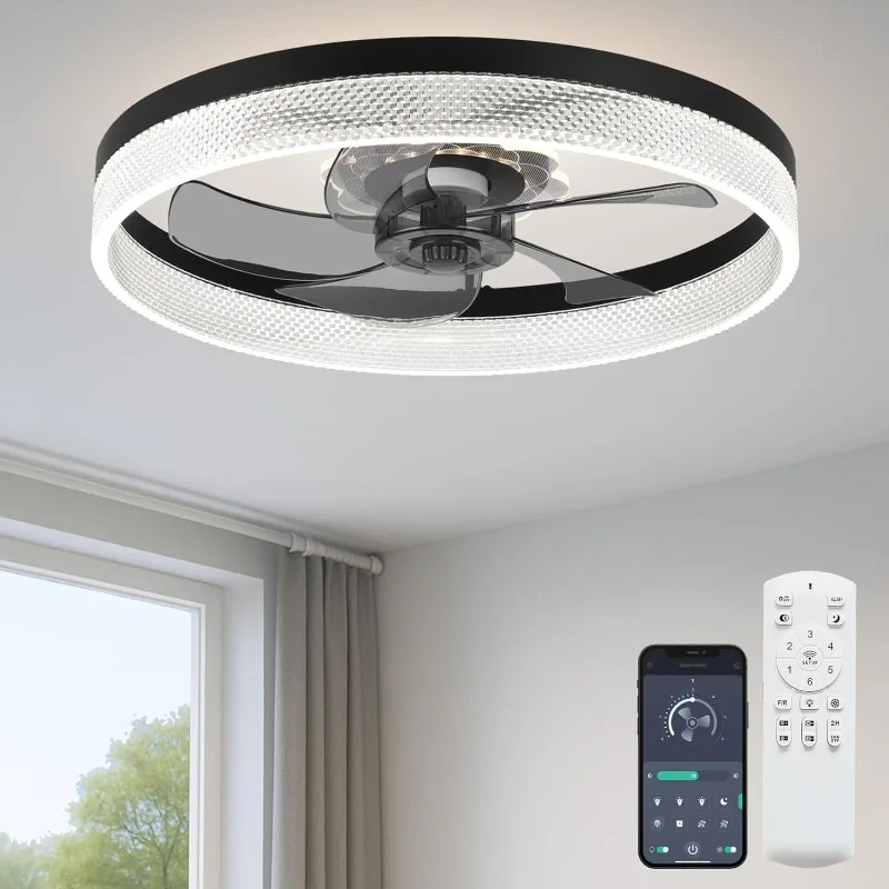 

Ceiling fan with pendant arm, built-in ceiling fan, adjustable speed and dimming, LED light controller, silent operation