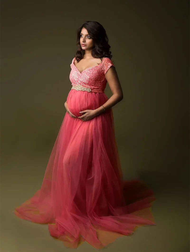 

Maternity Tulle Maxi Dresses For Photoshooting Baby Show See Through Dress Pregnant Women Elgant Photography Party Dress