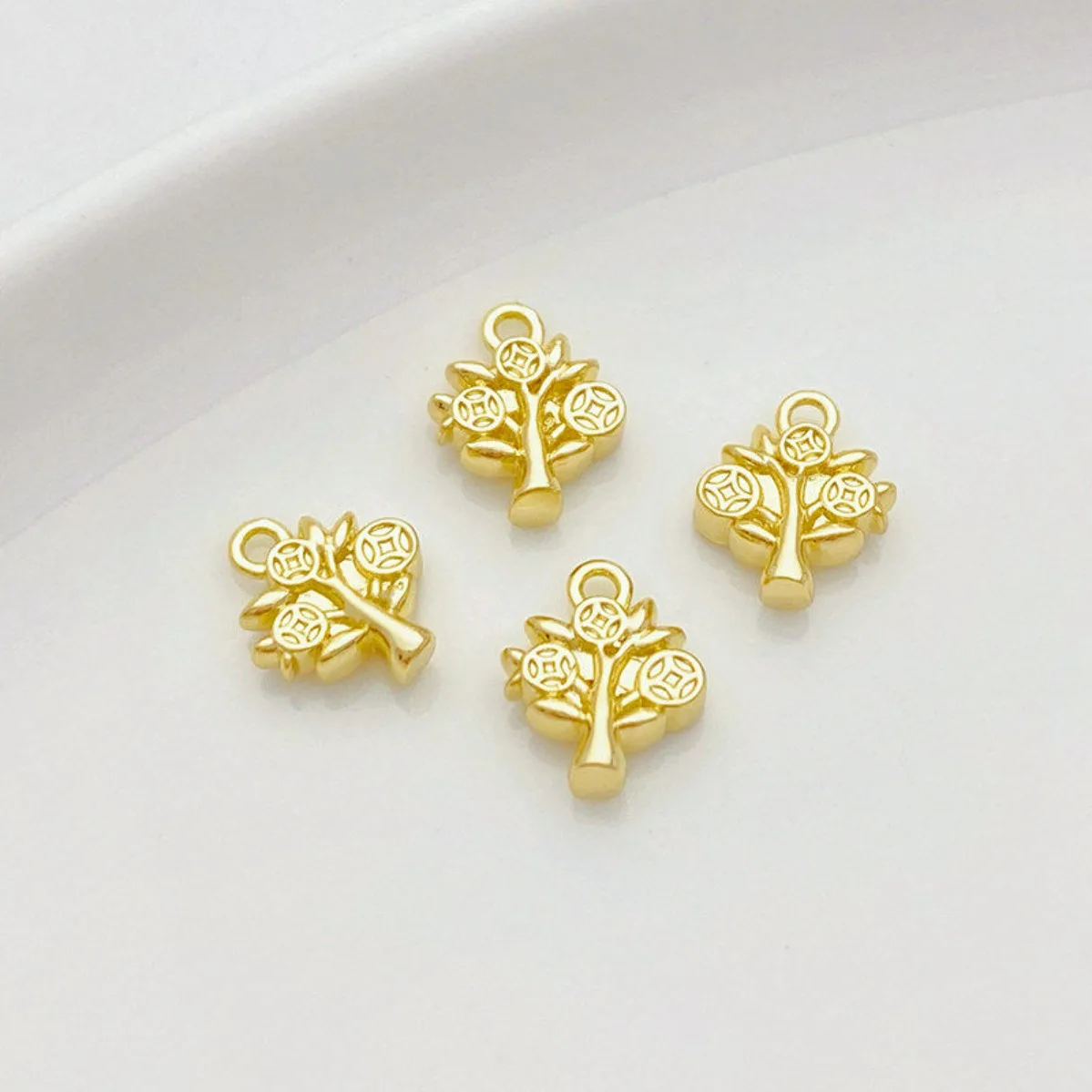 14K Gold Plated Fortune Copper‑Coin Money‑Tree Charm Pendant DIY Findings for Bracelet Necklace Jewelry Making