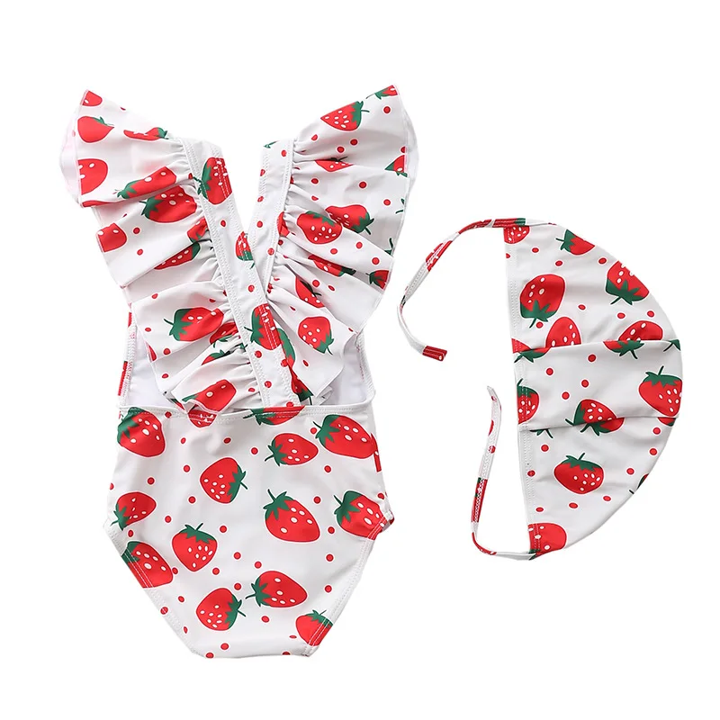

ins Children's Baby Cute Swimsuit Girls 3pcs/sets Striped Ruffle Swimsuit Baby Infant One-piece Strawberry Swimsuit Quick-dry