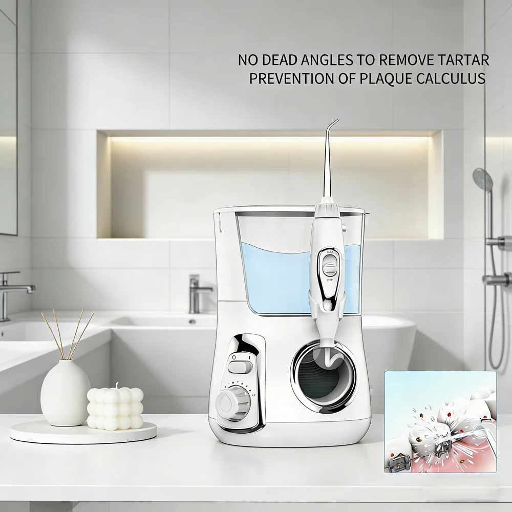 

Профессиональный ирригатор для полости рта 800 мл, 10 настраиваемых режимов, 5 насадок, настольный прибор для семейного ухода за полостью рта