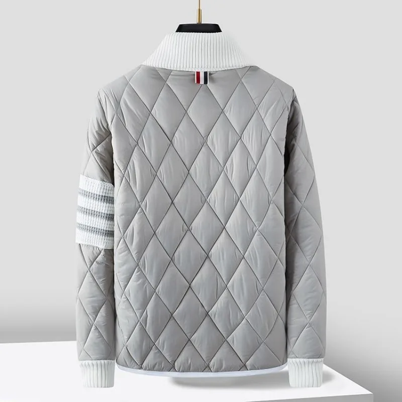 2024 autumn and winter zipper adjustable high neck diamond grid fashionable men\'s slim fit thick warm high-end jacket