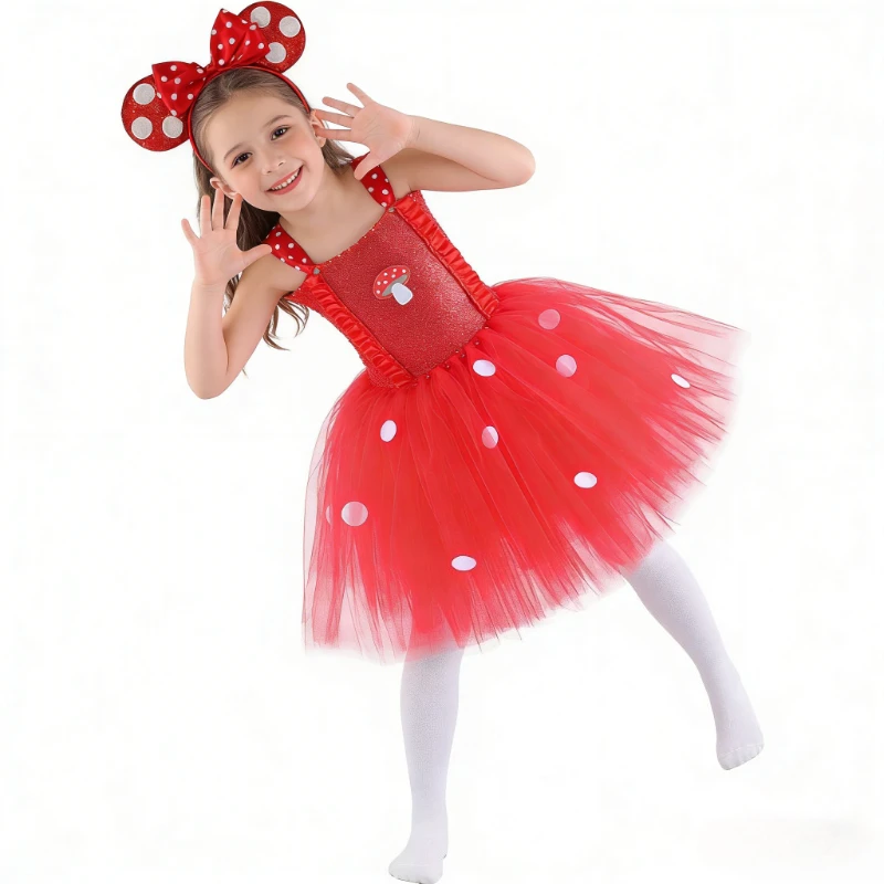 Red Mushroom Ballet Tutu Dress for Baby Girls Toddler Forest Fairy Outfit New Years Clothes for Kids Christmas Holiday Costumes