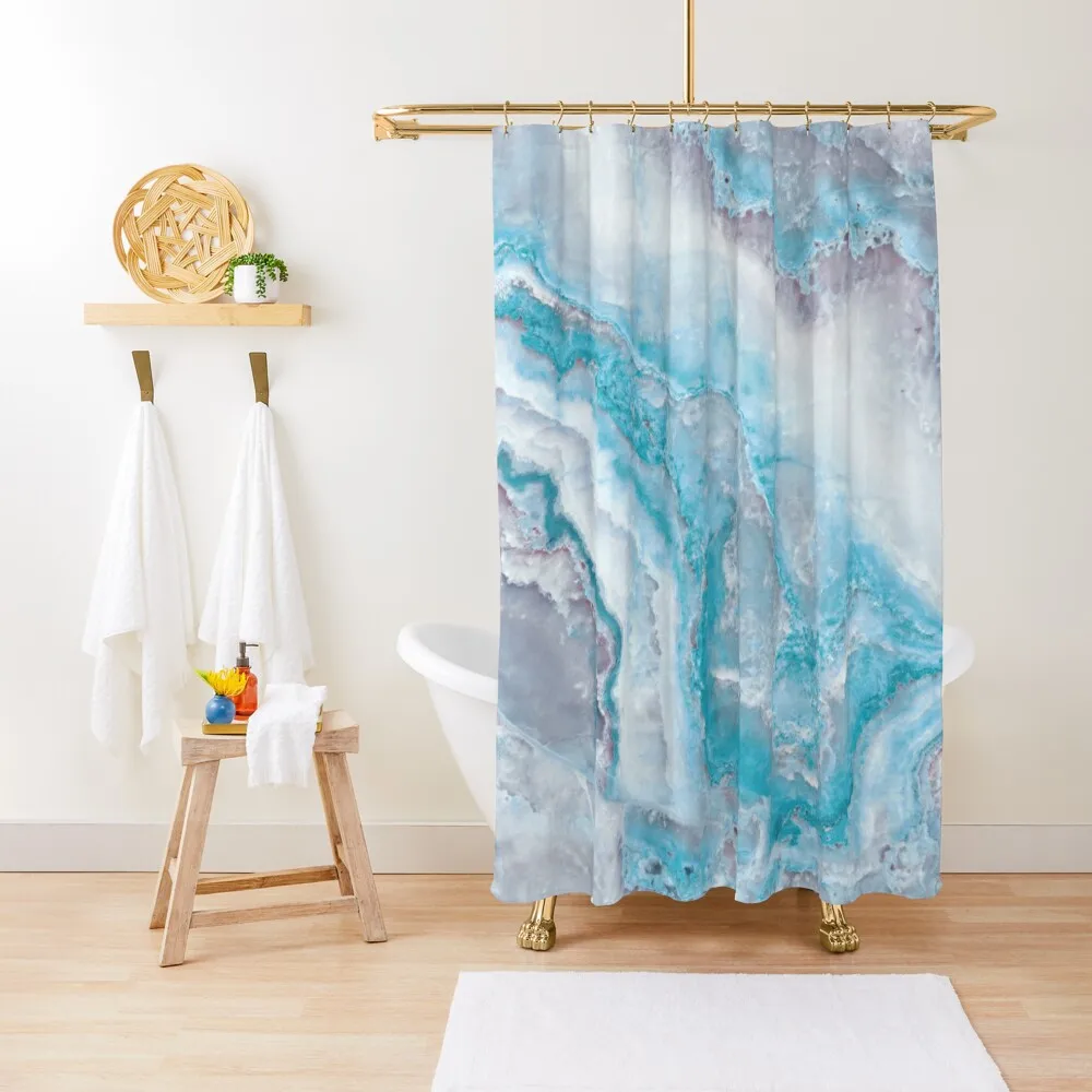 

Luxury Mermaid Blue Faux Agate Marble Geode Gem Shower Curtain Anime Bathroom Curtain Shower Curtain Sets For Bathroom