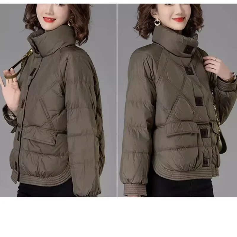 AutumnWinter Lady Long Sleeves Down Cotton Jacket Middle Aged Mother Thin Light Parkas Outwear Female Fashion Cotton Padded Coat