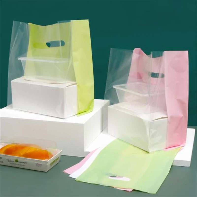 50Pcs/lot Transparent Plastic Gift Bag With Handle Christmas Wedding Party Gift Bag Candy Cake Baking Packaging Bag