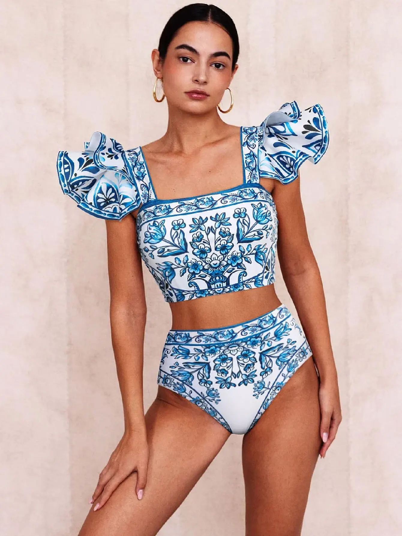 Ruffle Shoulder Bikini Set Women Two-Piece Swimsuit 2024 Trend New Sexy Women`s Bathing Bodice Beach Suit Biquini Female Clothes