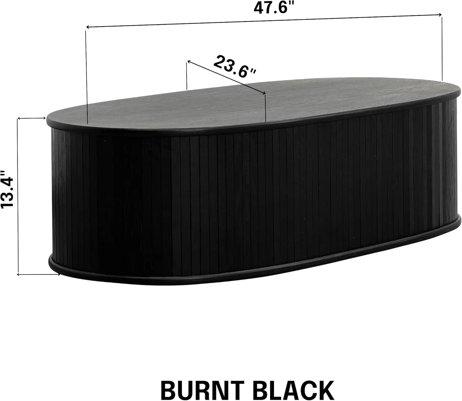 Black Oval Coffee Table - Wooden Center Table with Vertical Groove Design,  Easy Assembly