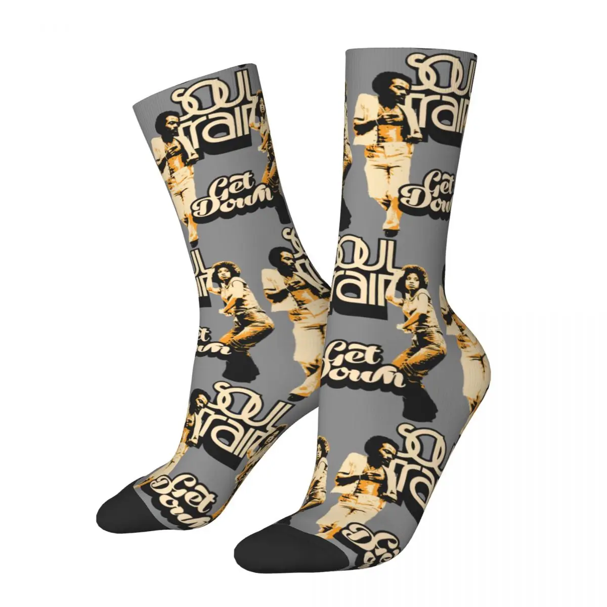 Funny Crazy Sock for Men 70s Funk Hip Hop Harajuku Soul Train Happy Seamless Pattern Printed Boys Crew compression Sock