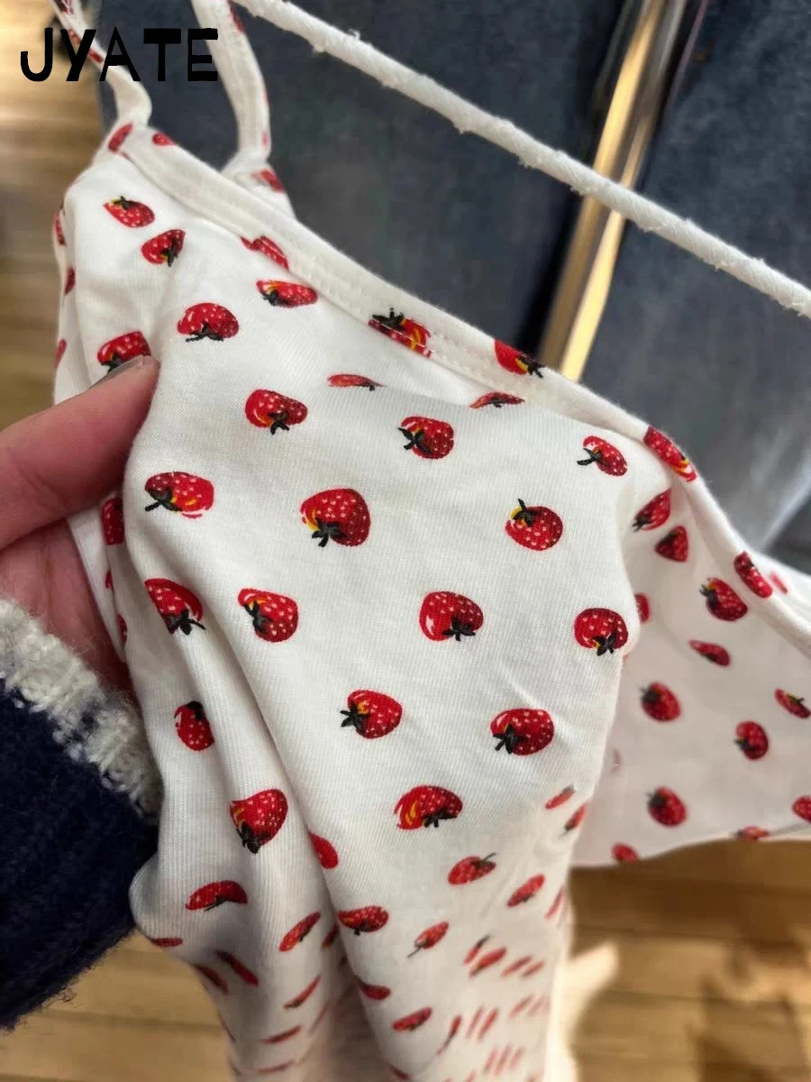 Mini abito sottile con stampa dolce fragola Donna Estate New Street Stile preppy Abiti senza maniche in cotone Abiti vintage chic carini