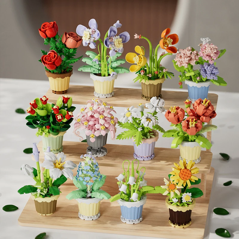 

Building Block Eternal Flower Educational assembled toys Potted plant building block ornament Lily, hyacinth, and spider plant
