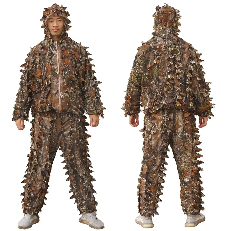 3d Blätter Blatt bionische Ghillie Anzüge Kapuze Jagd kleidung cs atmungsaktive Outdoor-Vogel beobachtung Waldjagd Scharfschützen anzug