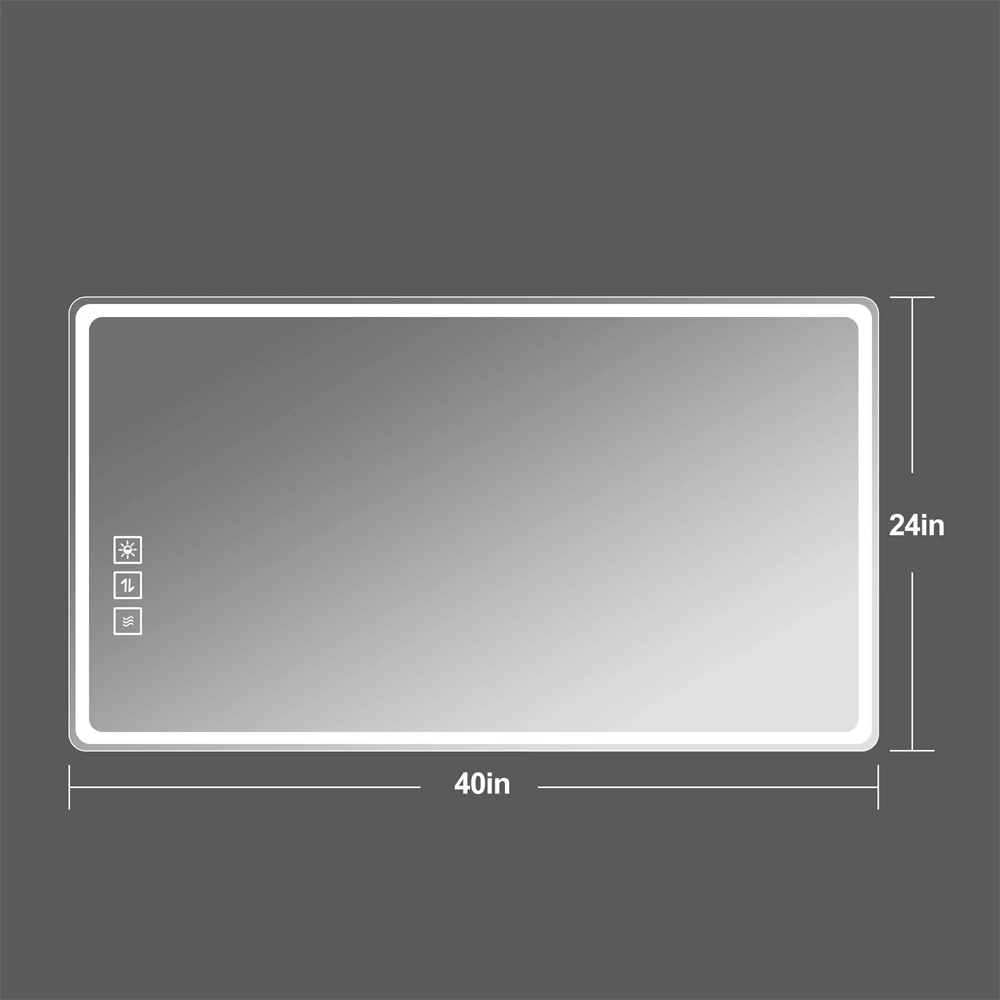 40*24 Inch LED Bathroom Mirror Vanity Mirrors with Front Lights Wall Mounted Anti-Fog Frameless Mirror Light 5 Mm Silver Mirrors