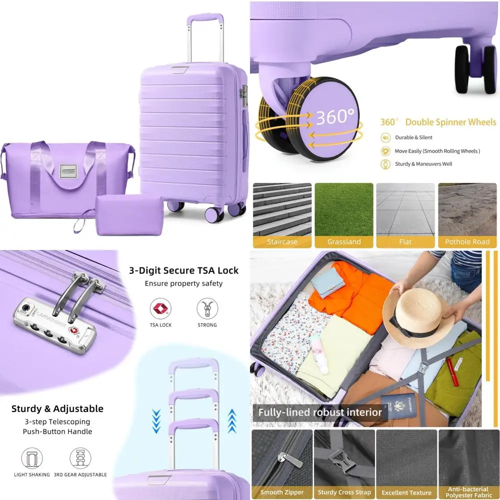 

Набор чемоданов Hardside Spinner из 3 предметов с замком TSA, спортивной сумкой, ручной чемодан, 360° ° Колеса для путешествий