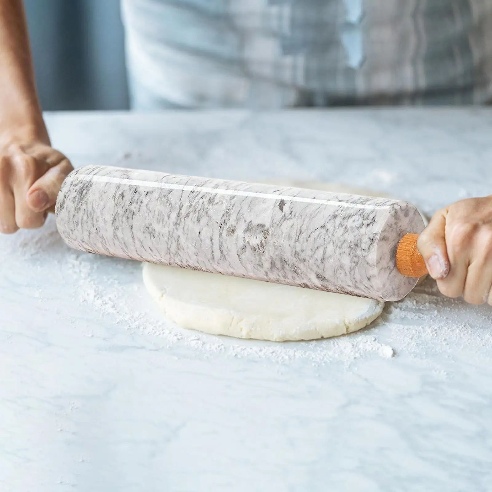 Marble Stone Rolling Pin with Wooden Handles and Cradle Kitchen Accessories