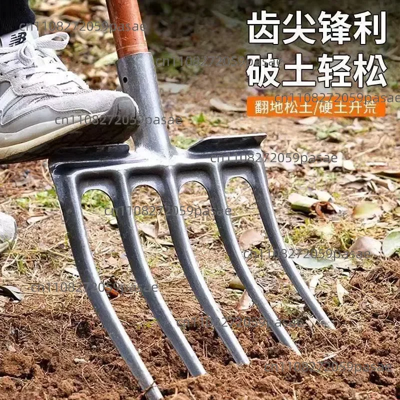 Four-toothed fork, soil loosening artifact, land reclamation, ginger, garlic, scallion, raw fork, rowing