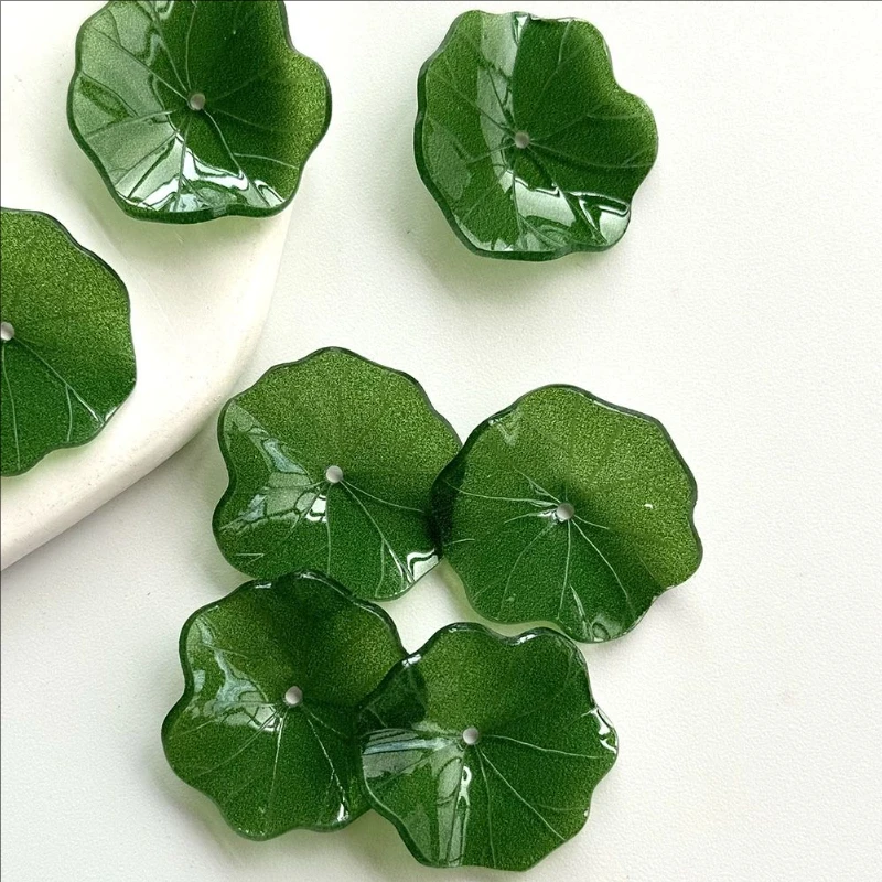 10Pcs/Lot Green 26MM Acetic Acid Lotus Leaf Flower Torus Spacer Beads Charm Connectors Diy Hair Jewelry Making Resin Accessories
