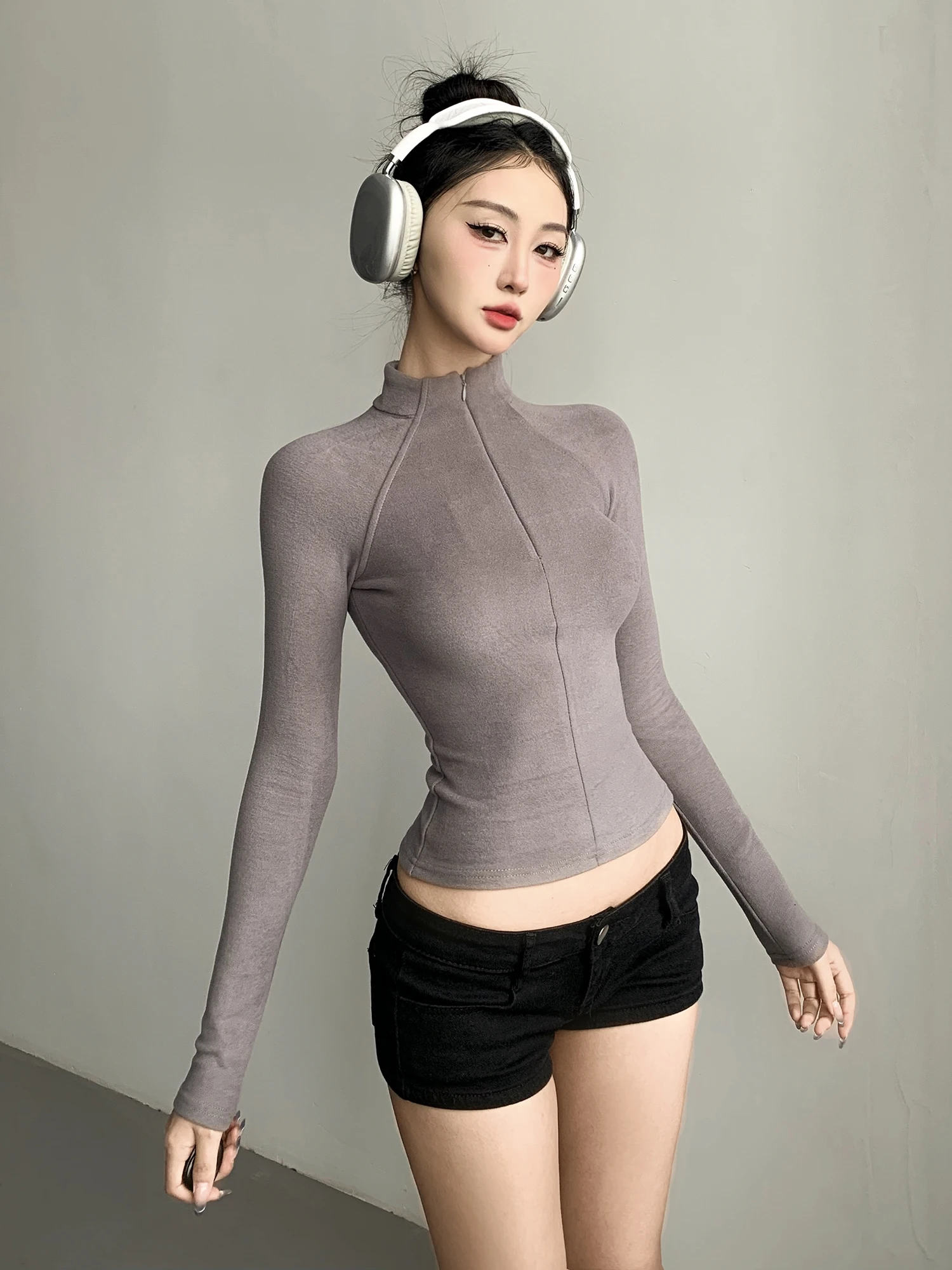 

Женская осенне-зимняя приталенная толстовка с длинным рукавом, на молнии, с открытым воротником, из двустороннего вельвета, на флисовой подкладке