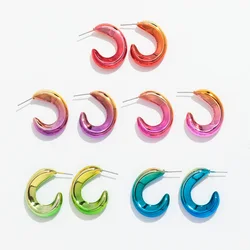 Trend Acrylic C-Shape Metallic Gradient Color Chunky Earrings for Women Geometric Colorful Circle Earrings 2024 Design Jewelry