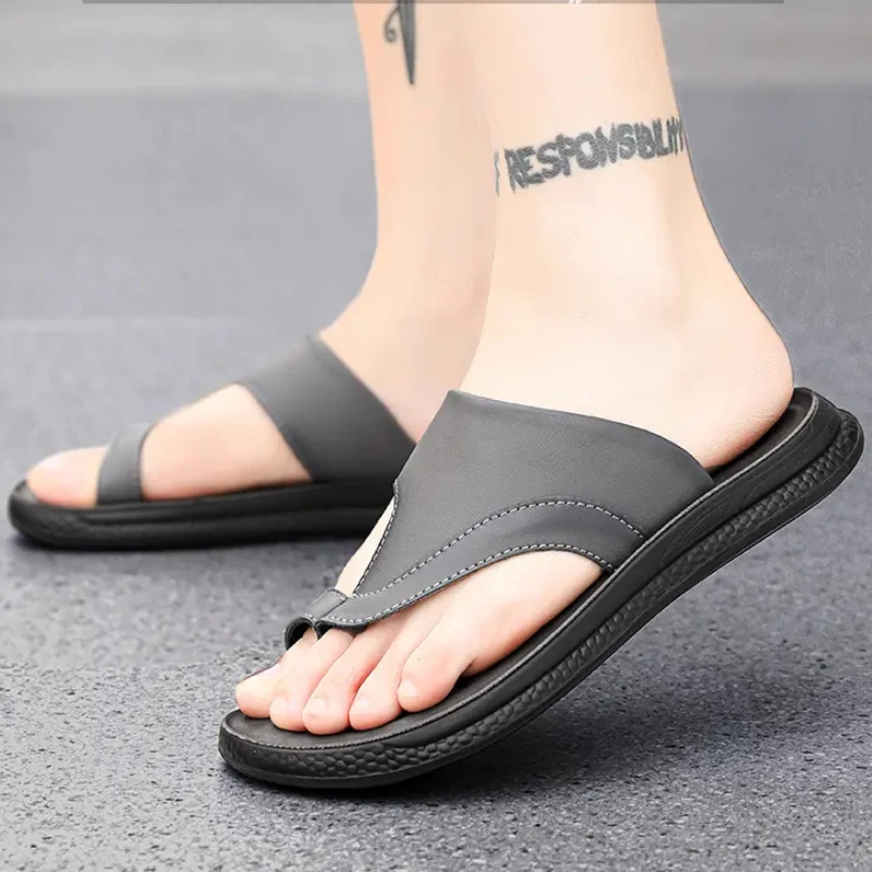 

Men Non-slip Flip Flops Lightweight Comfortable Sandals Vintage Solid Colour Flat Sole Slippers Round Head Thick Bottom Shoes