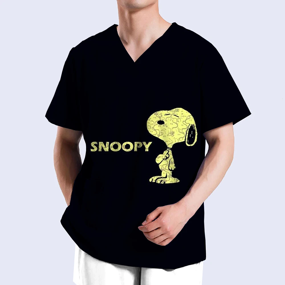 New Hospital Nursing Workwear Surgical Shirt Medical Scrubs Tops for women men Snoopy print V-neck Pockets Uniforms Scrub Blouse