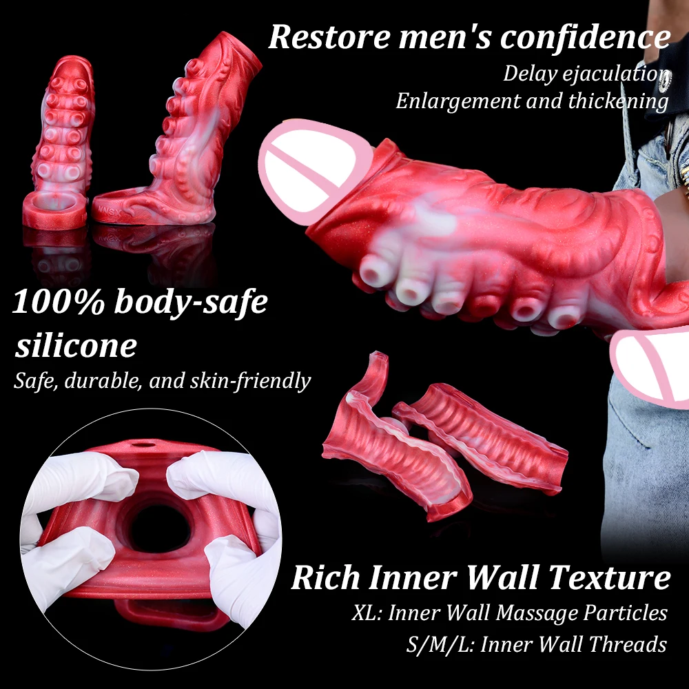 NNSX سيليكون واقعية الكلب القضيب كم موسع الديك توسيع تأخير القذف الكبار الجنس لعب للرجال مقاس زيادة #2