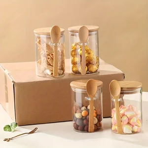 280ml candy bottle, cookie bottle, glass storage bottle with sealed lid and bamboo spoon - 10oz -transparent glass bulk food storage bottle 12 Main Sales Glass Bomboniere - №6