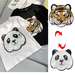 Sequin Tiger Panda Clothing Embroidered Change Color Flip Patch DIY Trend Sewing Hoodies T-shirt Patches