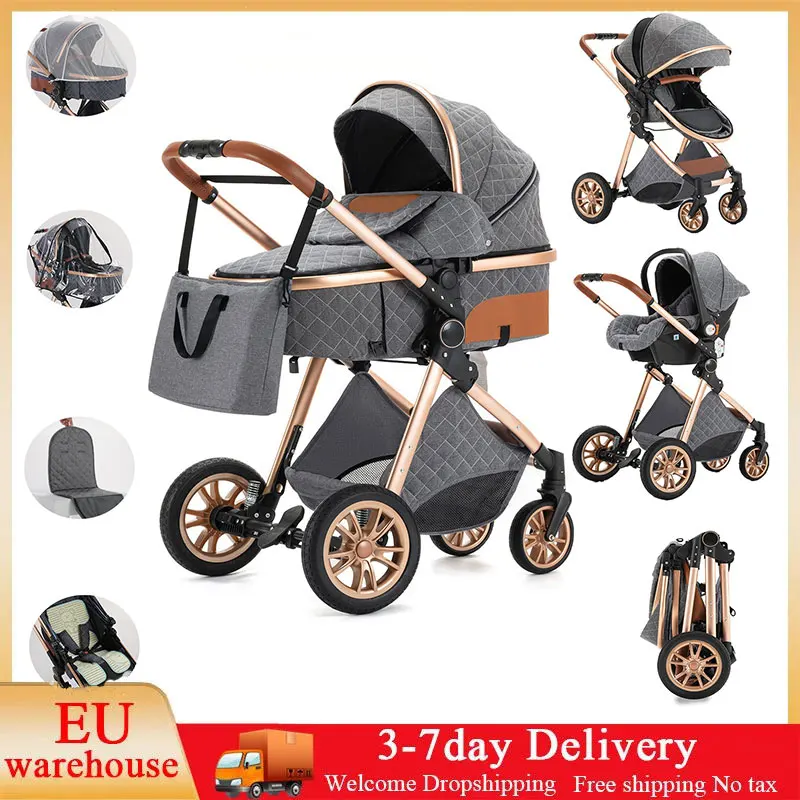 Baby Stroller 3 in 1 Portable Travel Baby Carriage Folding Prams High Landscape Aluminum Frame Car for Newborn Baby