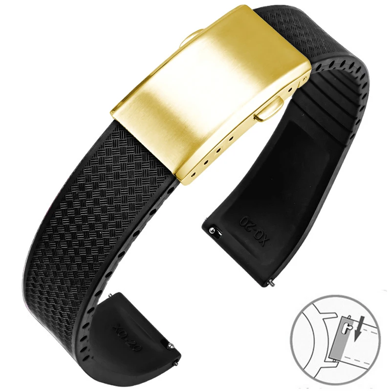 Uhrenarmband aus Fluorkautschuk, FKM Tropic-Armband, 18/19/20/21/22 mm, Faltschließe, Schnellverschluss, Größe geschnittenes Armband für Männer und Frauen