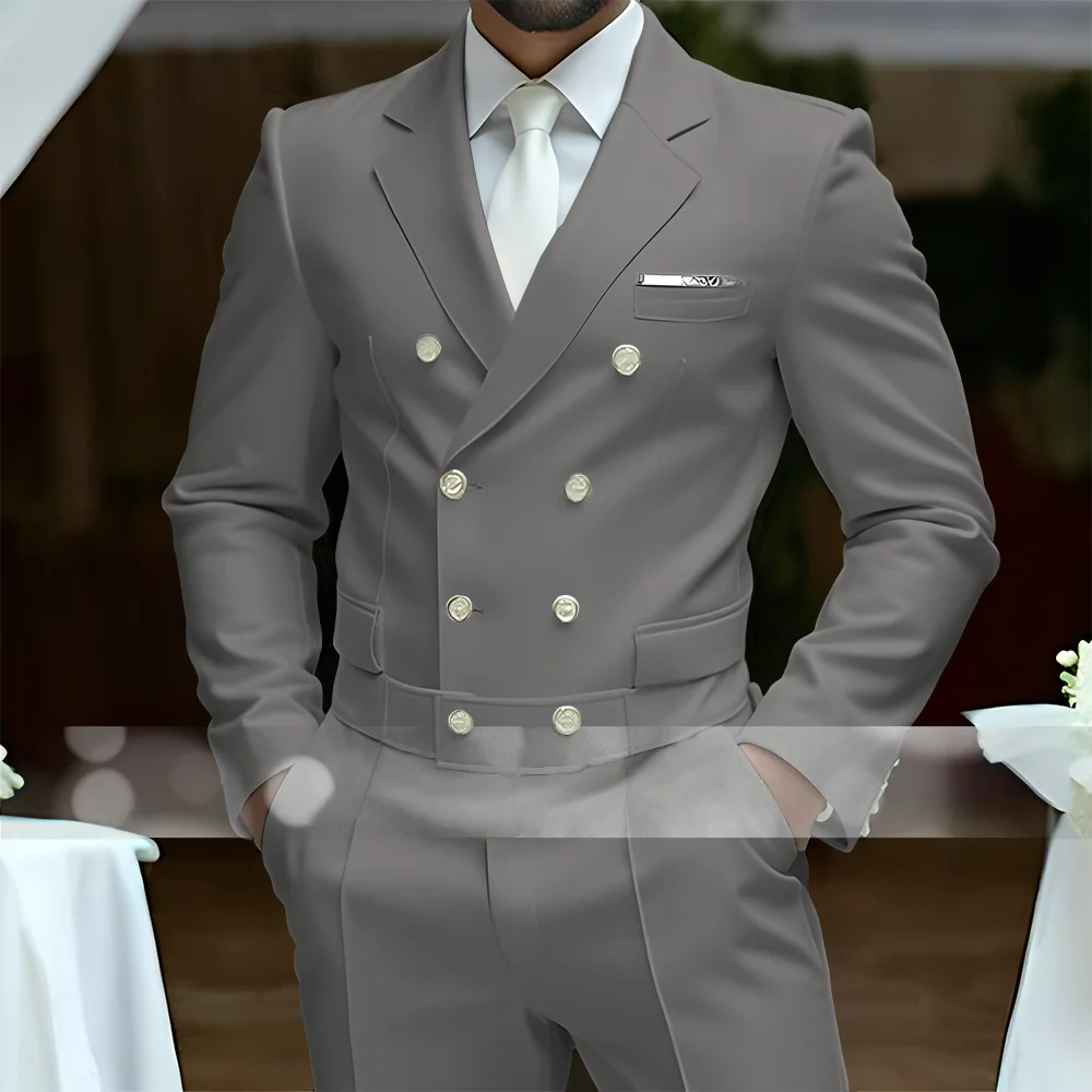 2 Piece Men's Suit Luxury White Tuxedo Double Breasted Blazer Suit Elegant Wedding Party Attire Matching Pants for Formal Occasi
