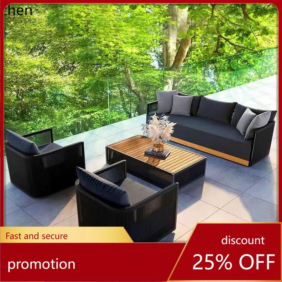 

YFY Outdoor Courtyard Rattan Backrest Sofa Outdoor Open Balcony Leisure Tea and Chair Set Indoor Living Room Small Tea Table