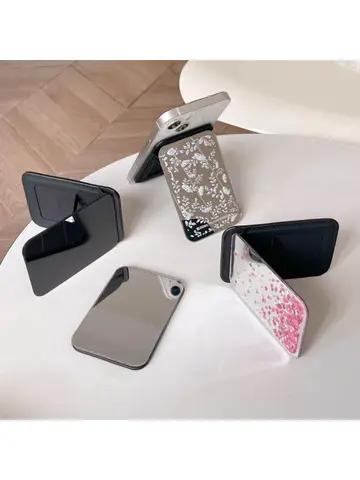 Prostokątny magnetyczny składany srebrny stojak na telefon z lustrem dla iPhone'a 12 13 14 15 16 Pro Max Uchwyt do montażu na Galaxy S24 Ultra