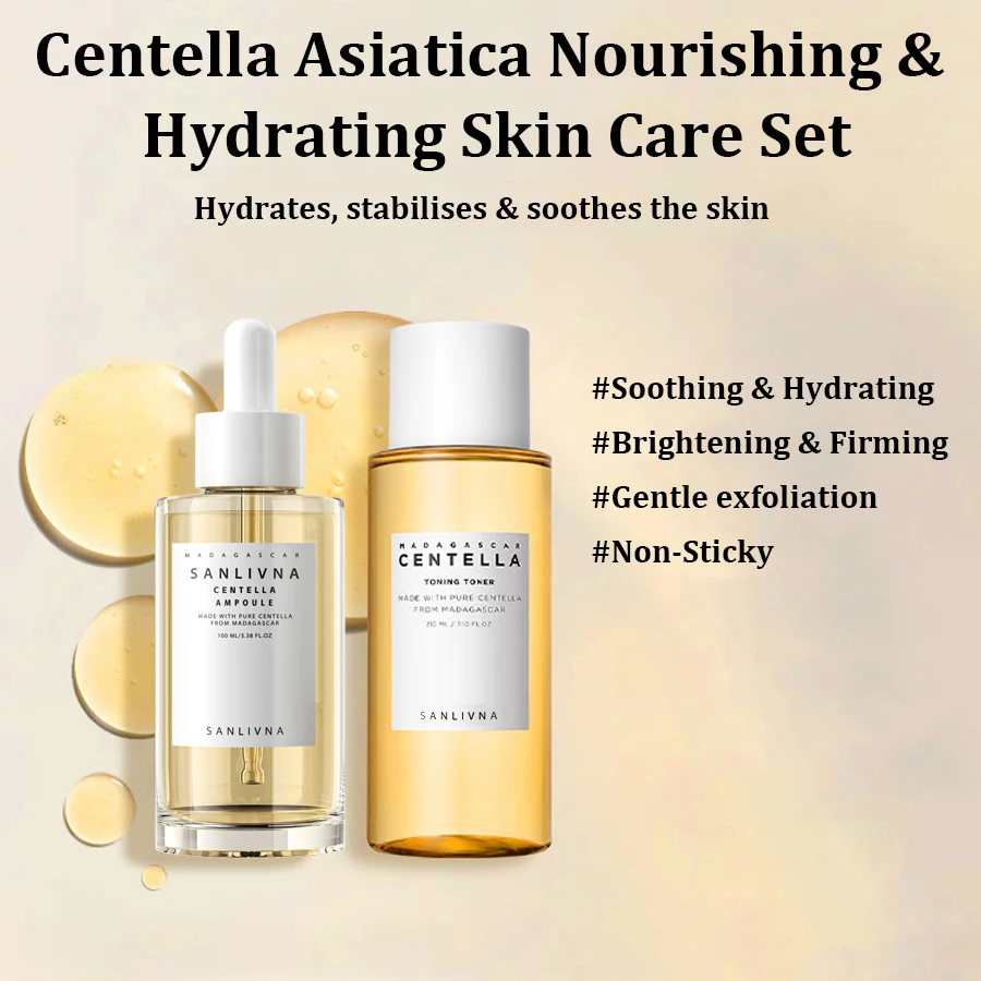 Centella asiatica Tóner de Madagascar, set de esencias de ampolla hidratante e hidratante para mejorar la deshidratación de la piel y problemas del acné
