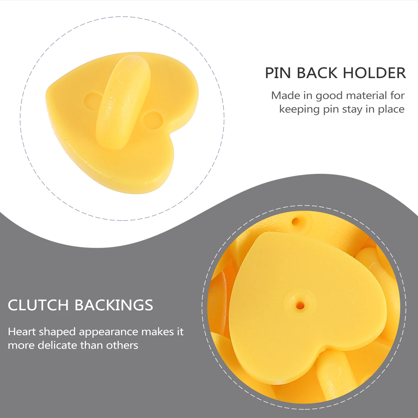 

100pcs Heart Backs Yellow Lightweight Badge Pin Cap Accessories for Lapel Pins Tie Pin Backs Tacks Jewelry Storage