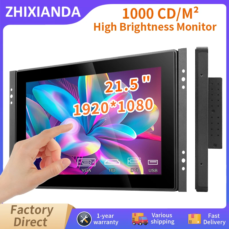 21.5 Inch 1000 Nits Open Frame Monitor Flat Outdoor Use Waterproof Capacitive Touch Screen Display With VGA HDMI DVI USB