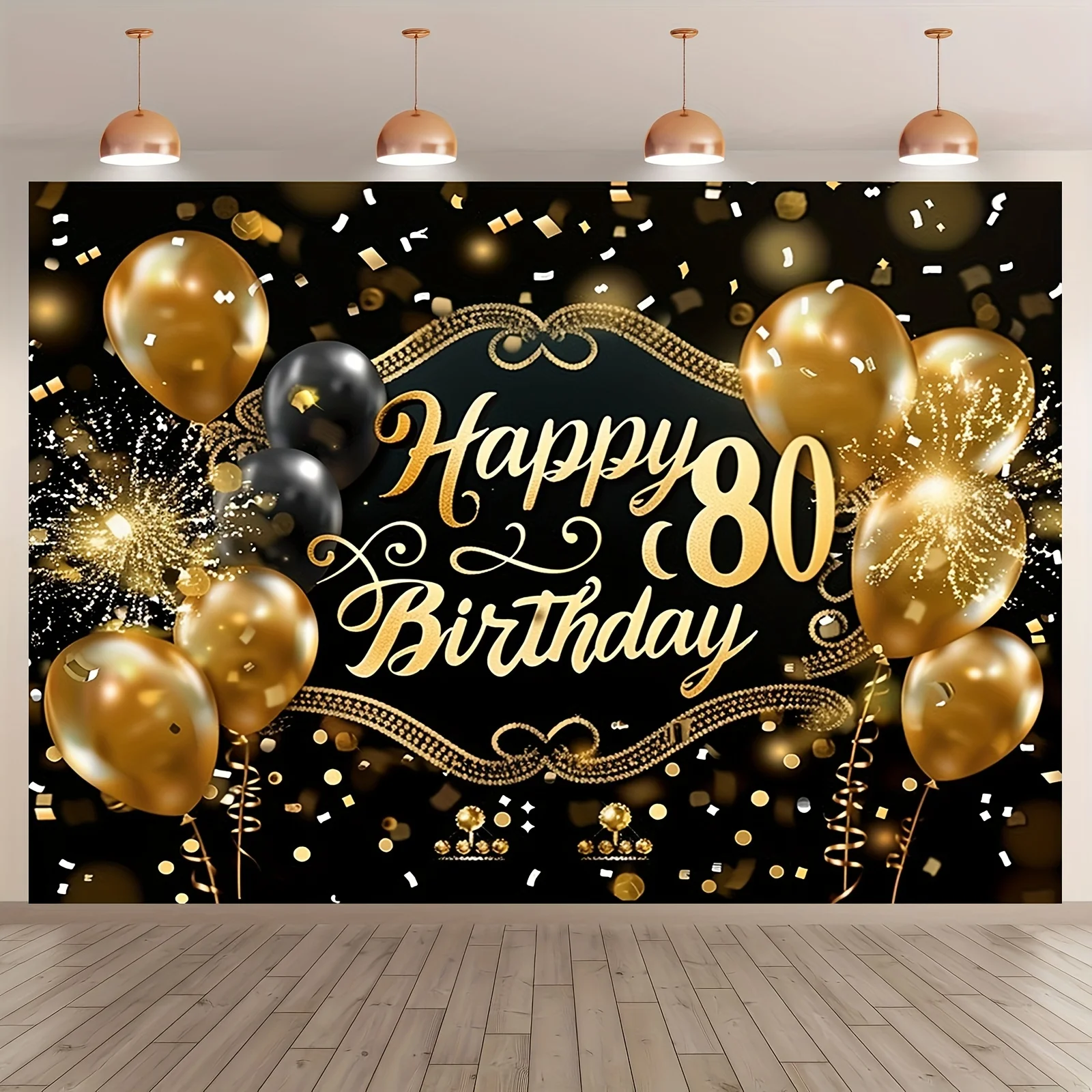 1pc Happy Birthday Decorated Banner - Black Gold 80th anniversary theme, suitable for all occasions/holiday celebrations/adults