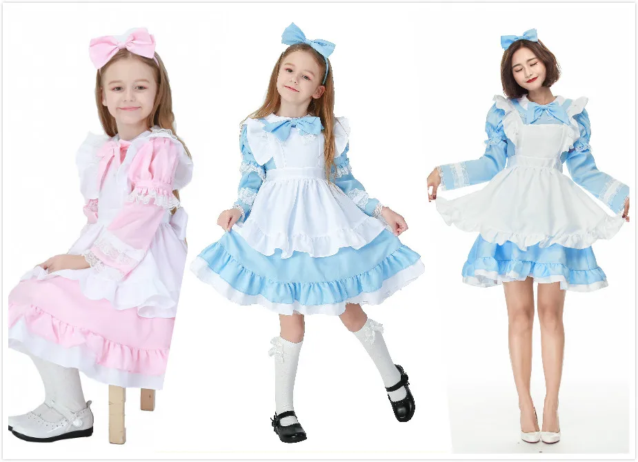 زي تنكري للأطفال على شكل خادمة من أليس في بلاد العجائب لعيد الهالوين، تنورة أميرة، زي خادمة للوالدين والأطفال بطابع الحكايات ... #2