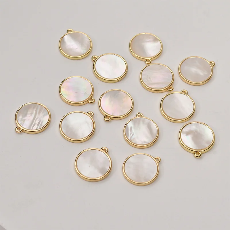 Copper-plated 14k Gold Bag Color Round Single Hanging Shell Pendant DIY Necklace Bracelet Ear Jewelry Material Accessories