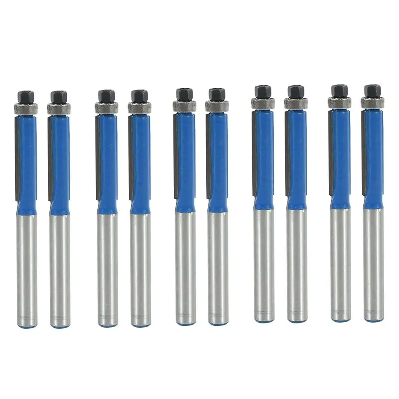 

10Pcs 2.6 Inch Long 2 Edges Flush Trim Router Bit 1/4 Inch X 1/4 Inch For Carpenter-AT30