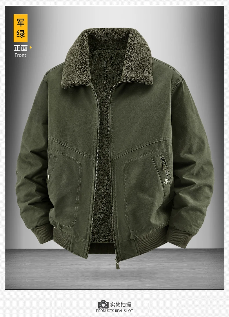 Men Fleece Lined Bomber Jacket Men Loose Thick Warm New Coat Men Plus Size Reversible Fur Collar Cotton Outwear Autumn Parkas