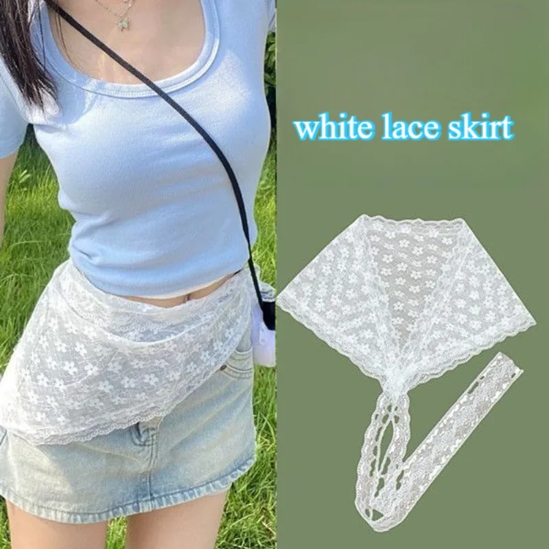 

Lace Skirts Women Sweet Spring Summer Y2k Preppy Style Holiday Mini Simple Irregular Fashion See Through All-match Kawaii Solid