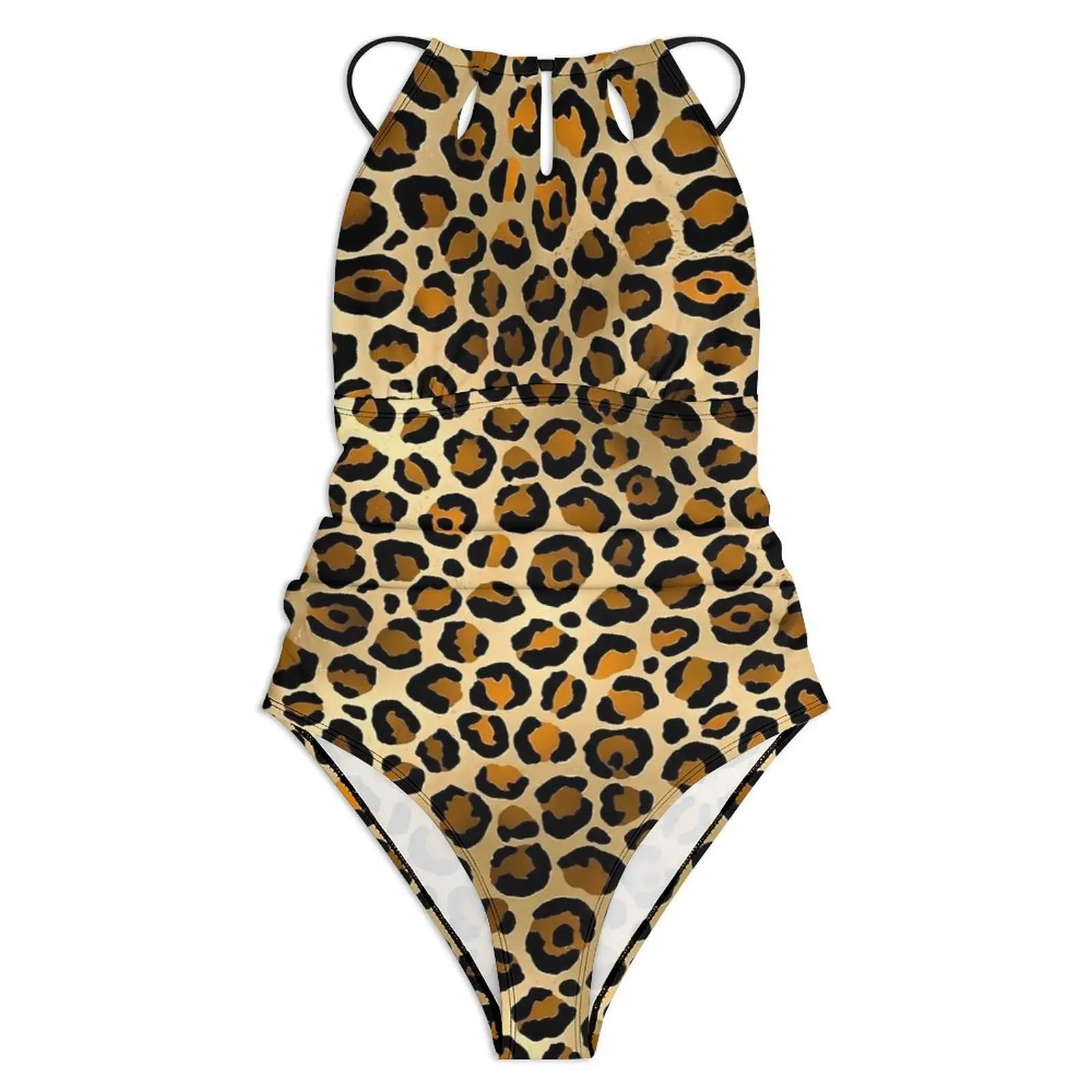 Orange Leopard Print Swimsuit Swimwear One-Piece Beach Bodysuit Halter Bathing Suits Female Push Up Sexy Beach Outfits Gift Idea