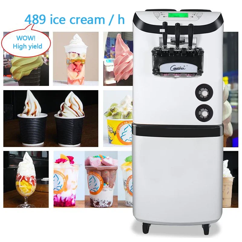 Nuovo distributore automatico di frappè per gelato morbido da tavolo con gelato a 3 gusti 36-42L / H
