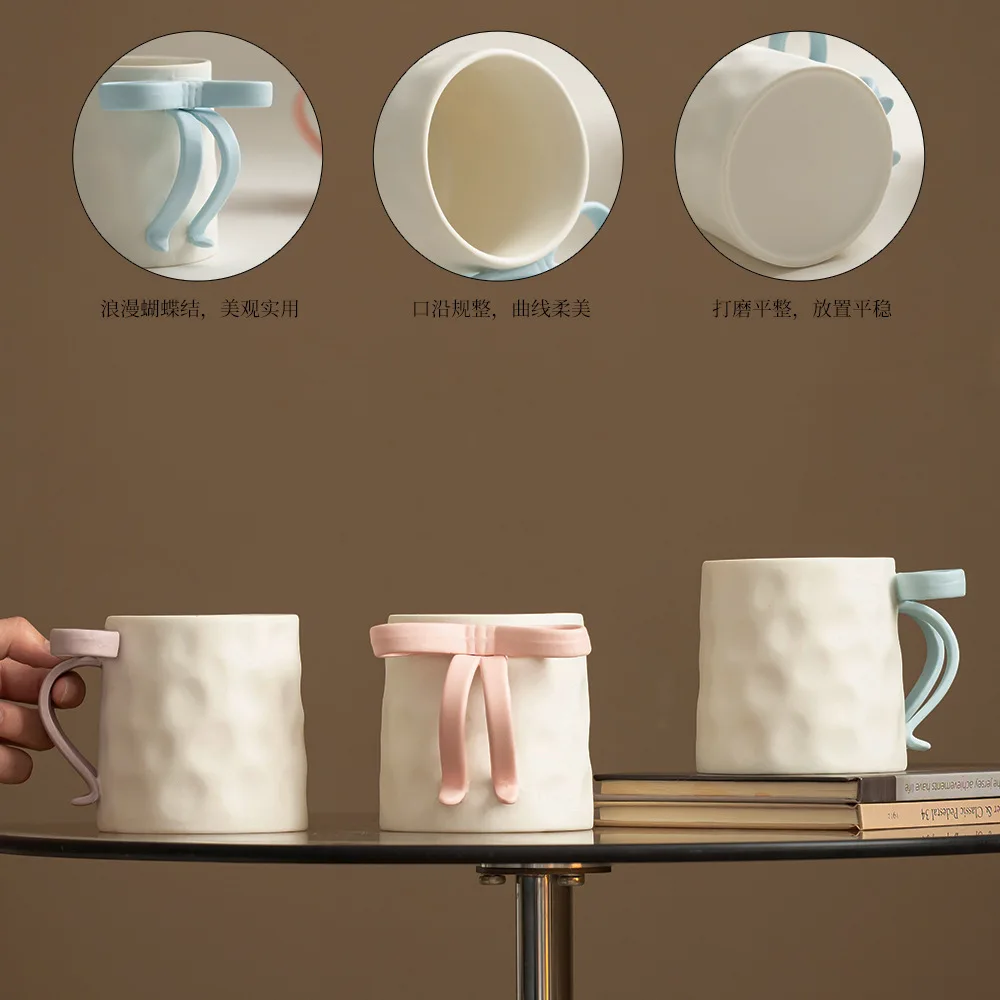 PYH creative bow handle ceramic mug 350ML large capacity water cup hot-selling coffee cup