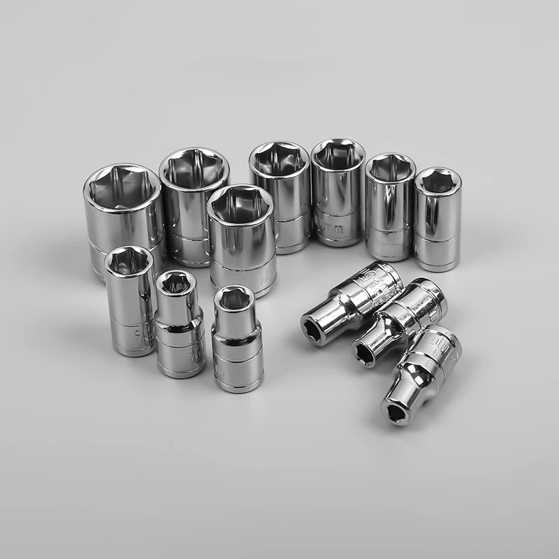 Hexagonal standard 1/4(6.3MM)Small Wrench Sleeve Head 4MM-14MM Replaceable Ratchet wrench Connector Nut Removal Tool socket Set