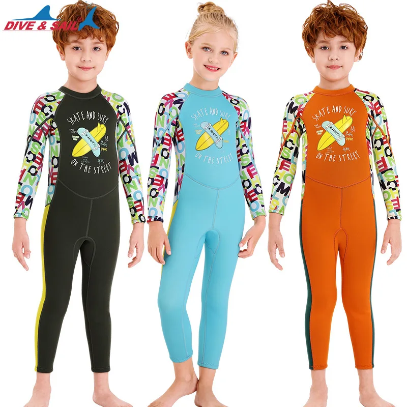 New2.5mmChildren's Thermal Swimsuit One-Piece Padded Diving Suit Long Sleeve Children Snorkeling Surfing Dive Skin