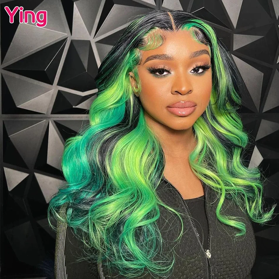 

Body Wave Green Highlight Lace Frontal Wig 13x6 Human Hair Wigs 200 Density 13x4 Transparent Lace Front Wigs For Women 36 Inch