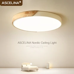 Nordic LED Ceiling Lights Macaron Rubber Wood Ceiling Lamp Living Rooms Bedroom Dining Room Indoor Decorative Lighting Luminaire